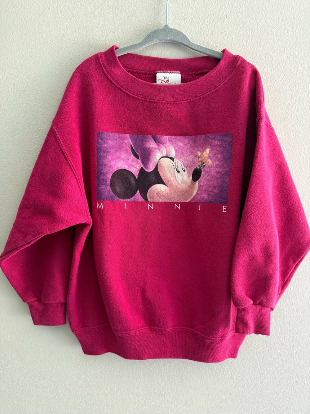 Vintage The Disney Store Minnie Mouse Pink Crewneck Pullover Sweatshirt Girl 4/5
